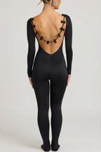 Chic Slinky Jersey Bow-Detail Jumpsuit in Black