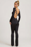 Chic Slinky Jersey Bow-Detail Jumpsuit in Black