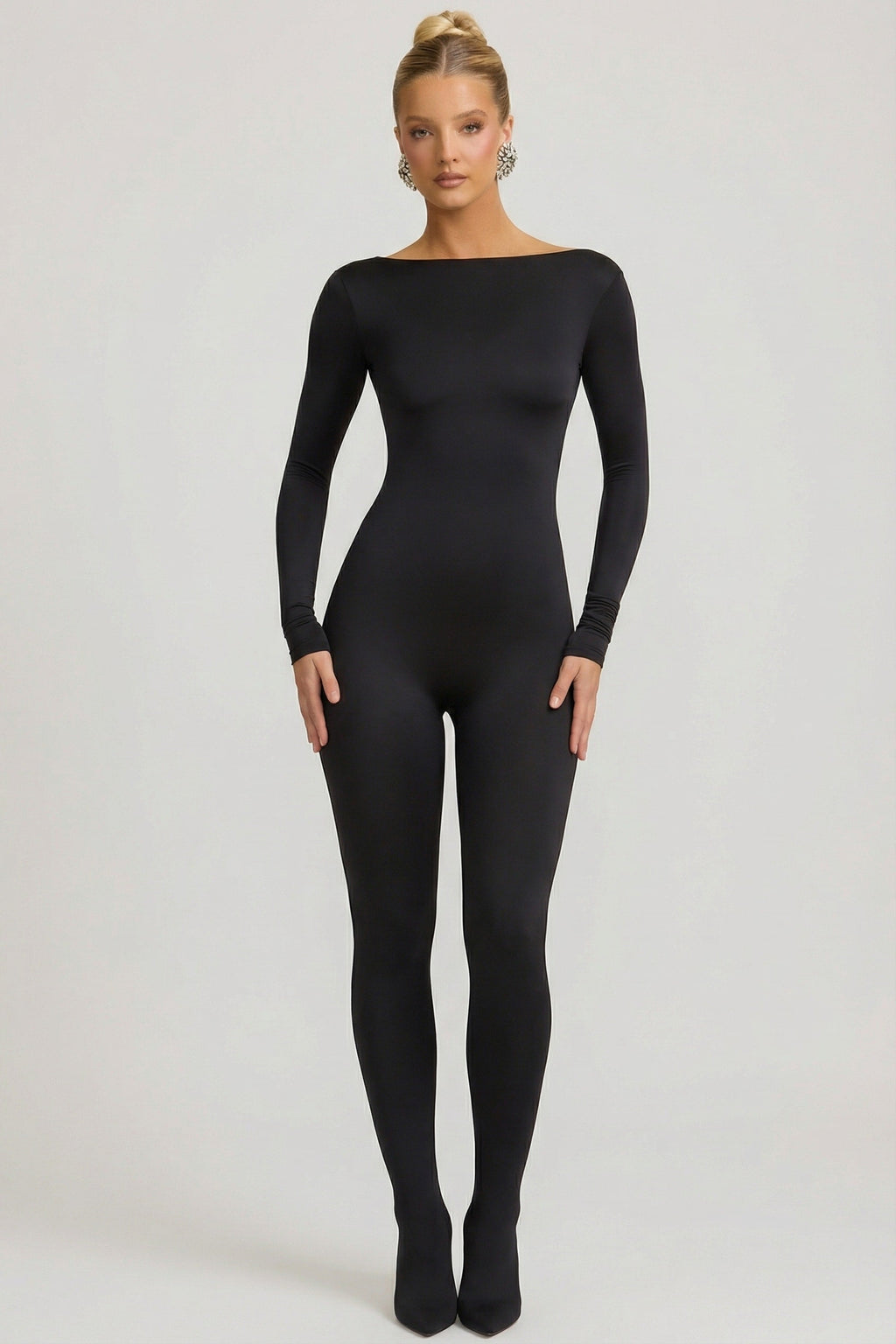 Chic Slinky Jersey Bow-Detail Jumpsuit in Black