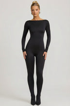 Chic Slinky Jersey Bow-Detail Jumpsuit in Black