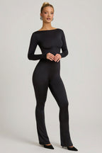 Chic Slinky Jersey Bow-Detail Jumpsuit in Black