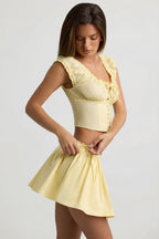 Chic Ruched Cotton-Poplin Mini Skirt in Lemon Yellow