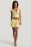Chic Ruched Cotton-Poplin Mini Skirt in Lemon Yellow