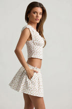 Chic Ruched Cotton-Poplin Corset Top in Rose Print