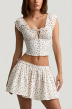 Chic Ruched Cotton-Poplin Corset Top in Rose Print