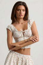 Chic Ruched Cotton-Poplin Corset Top in Rose Print