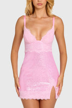 Chic Sequin Lace Mini Dress in Blossom