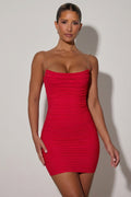 Chic Ruched Backless Bodycon Mini Dress in Red