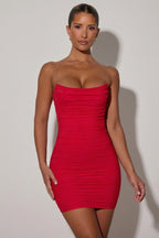 Chic Ruched Backless Bodycon Mini Dress in Red
