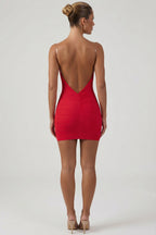 Chic Ruched Backless Bodycon Mini Dress in Red
