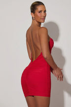 Chic Ruched Backless Bodycon Mini Dress in Red