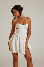 Chic Halter Neck Cut Out Mini Dress in White