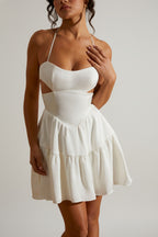 Chic Halter Neck Cut Out Mini Dress in White