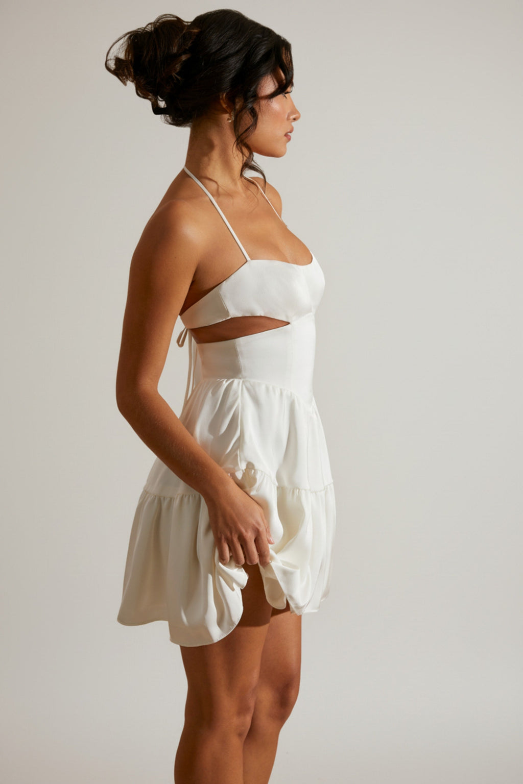 Chic Halter Neck Cut Out Mini Dress in White
