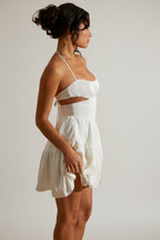 Chic Halter Neck Cut Out Mini Dress in White