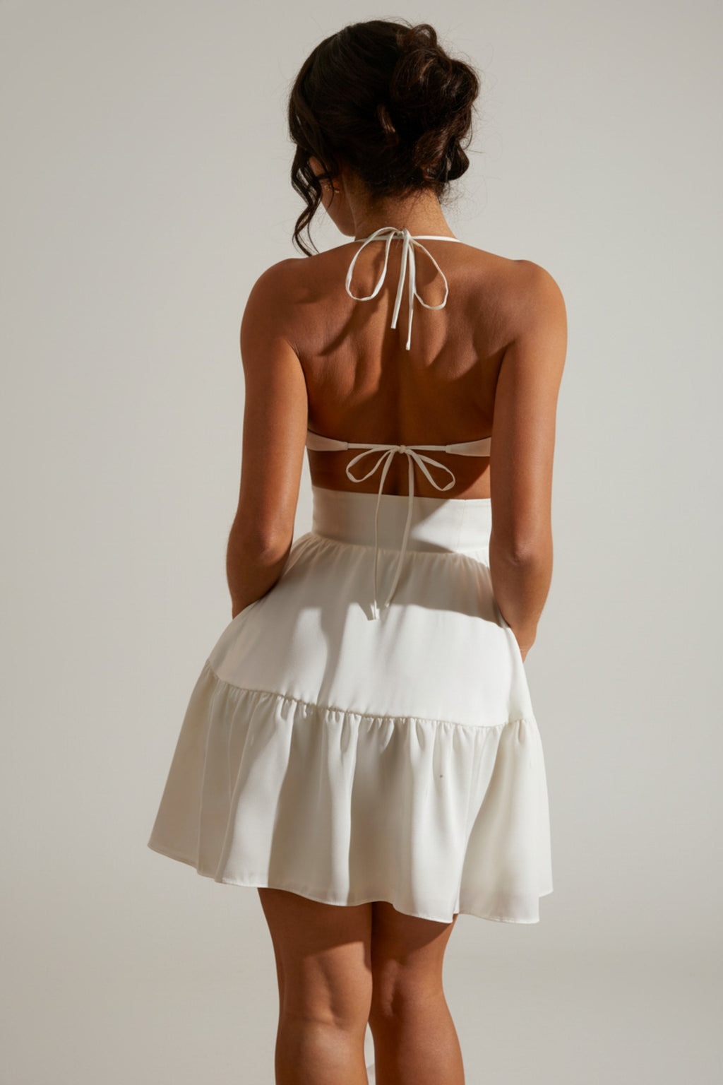 Chic Halter Neck Cut Out Mini Dress in White