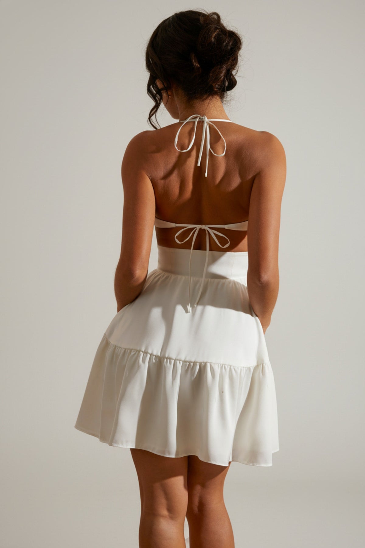 Chic Halter Neck Cut Out Mini Dress in White