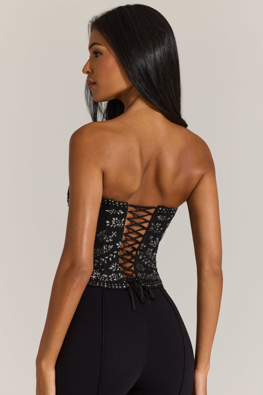 Chic Embellished Corset Top in Black
