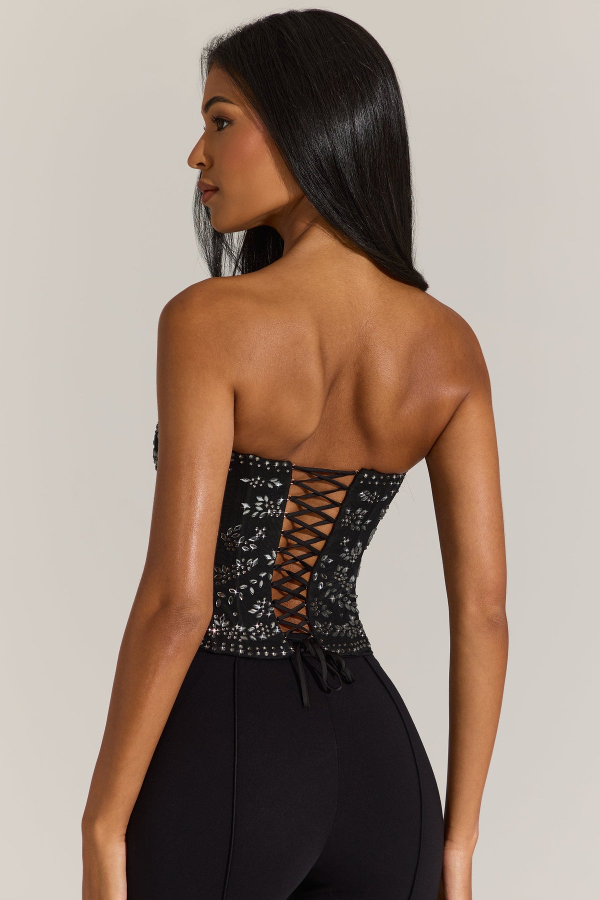 Chic Embellished Corset Top in Black