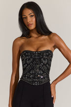 Chic Embellished Corset Top in Black
