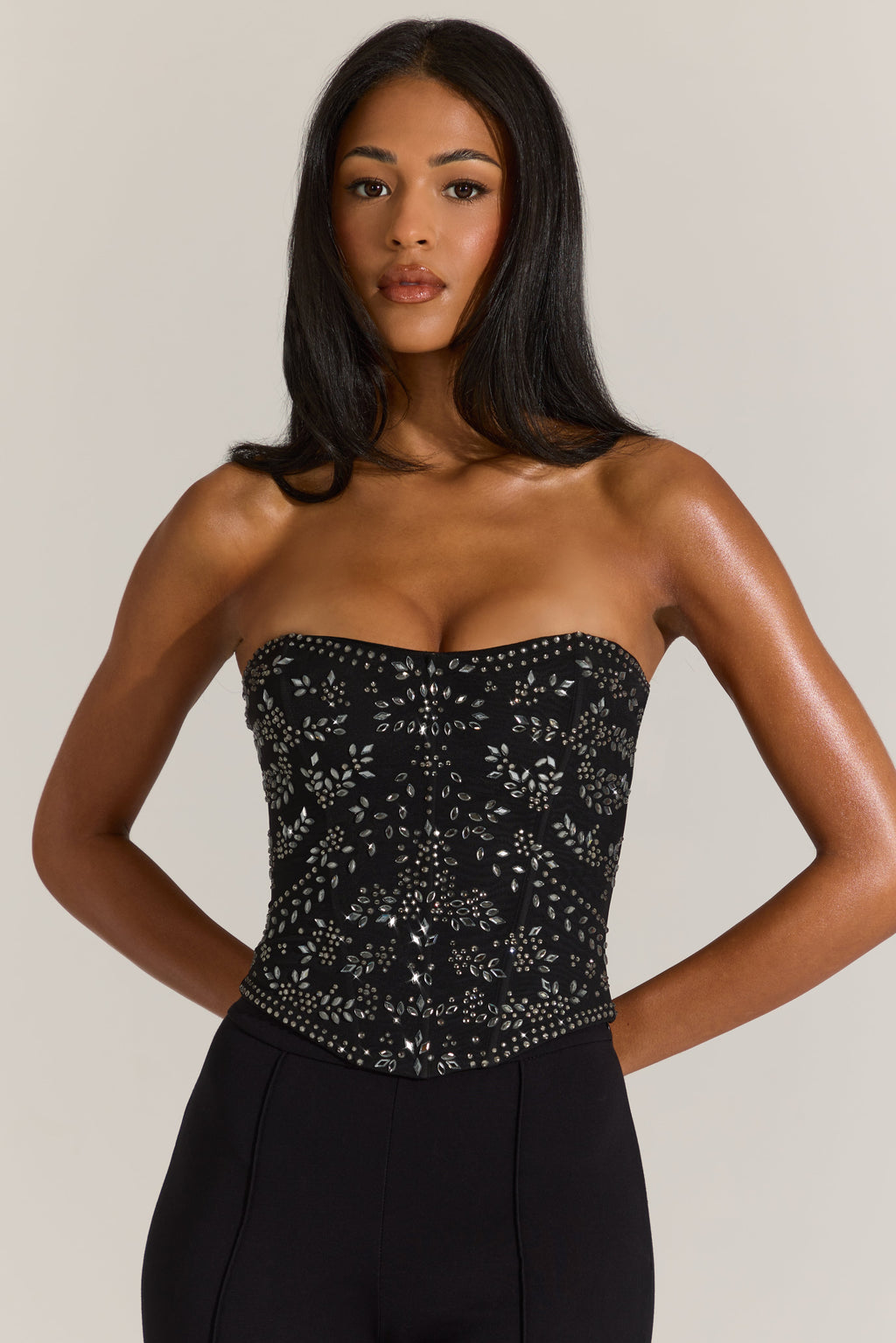 Chic Embellished Corset Top in Black