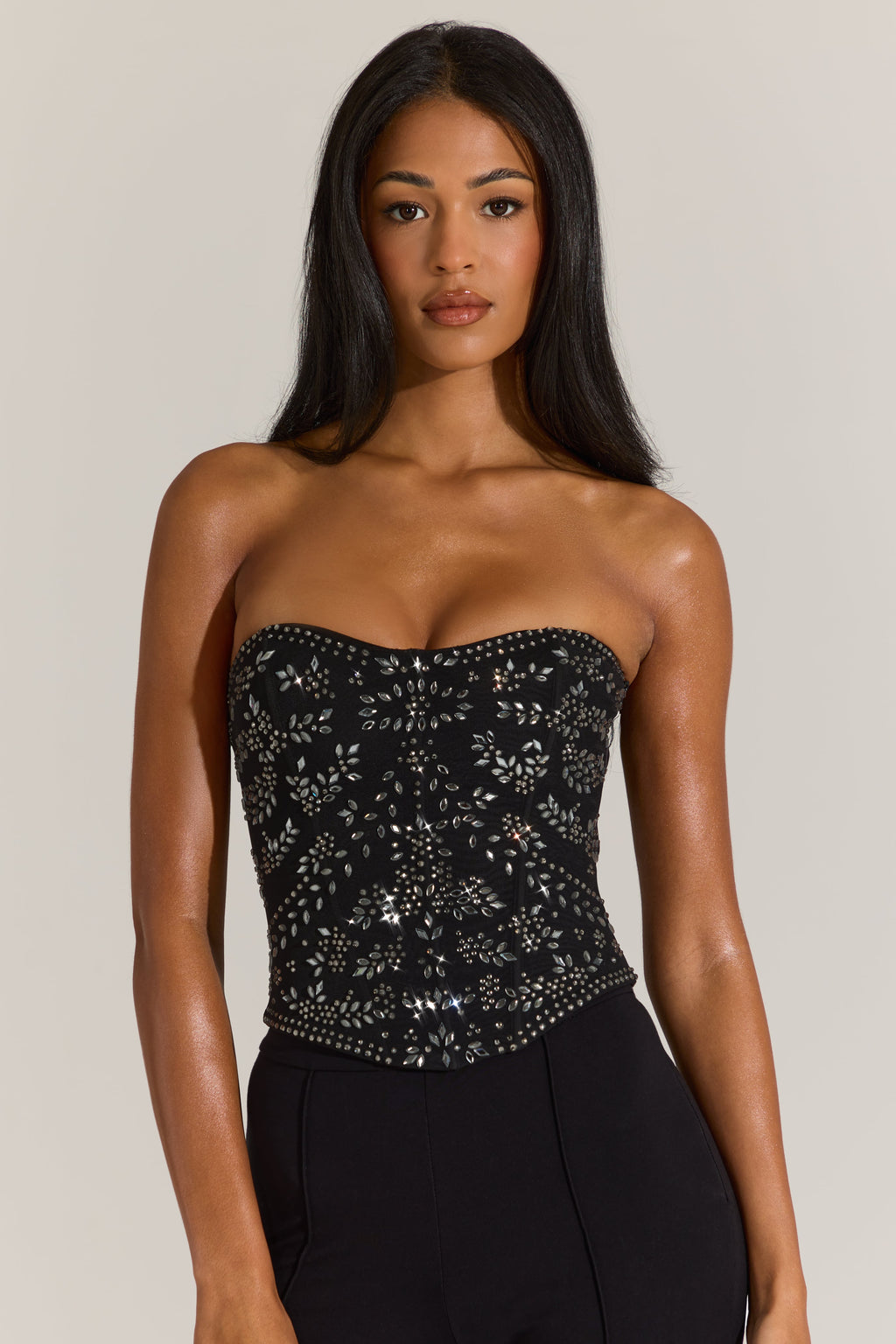 Chic Embellished Corset Top in Black