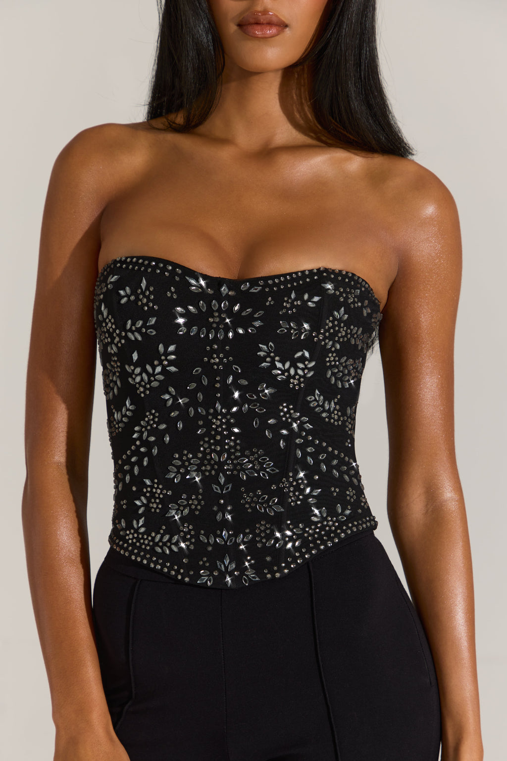 Chic Embellished Corset Top in Black