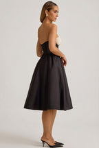 Chic Strapless Corset Midi Dress in Black