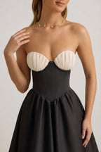 Chic Strapless Corset Midi Dress in Black