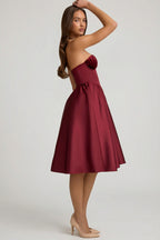 Chic Strapless Corset Midi Dress in Wine Red