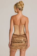Chic Satin Corset Fringed Mini Dress in Gold