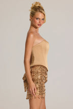 Chic Satin Corset Fringed Mini Dress in Gold