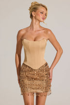 Chic Satin Corset Fringed Mini Dress in Gold