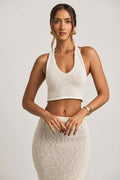 Chic Bouclé Halterneck Crop Top in White