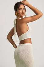 Chic Bouclé Halterneck Crop Top in White