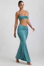 Chic Slinky Jersey Hardware Detail Maxi Skirt in Sea Green