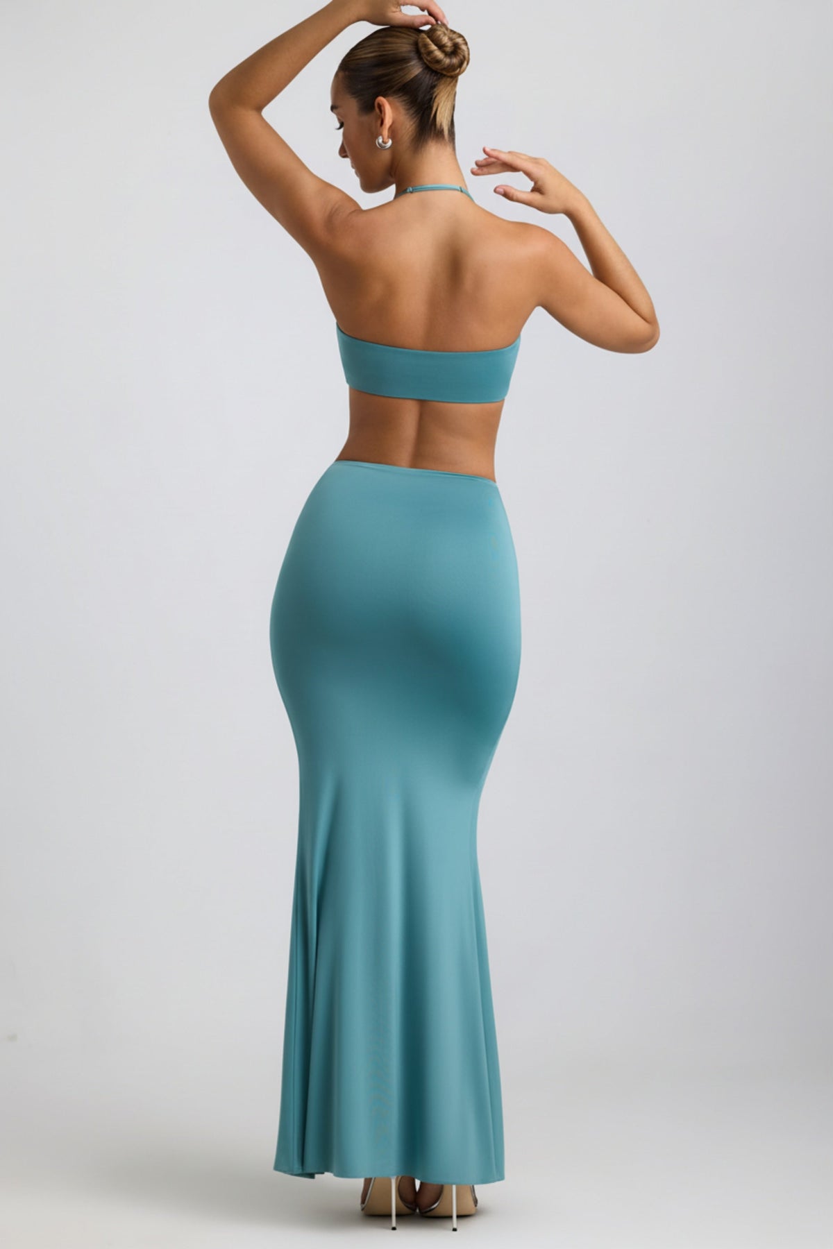 Chic Slinky Jersey Hardware Detail Maxi Skirt in Sea Green