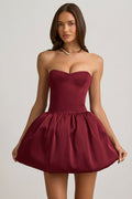 Chic Convertible Bow-Detail Bubble Hem Midaxi Dress in Wine Red