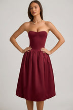 Chic Convertible Bow-Detail Bubble Hem Midaxi Dress in Wine Red