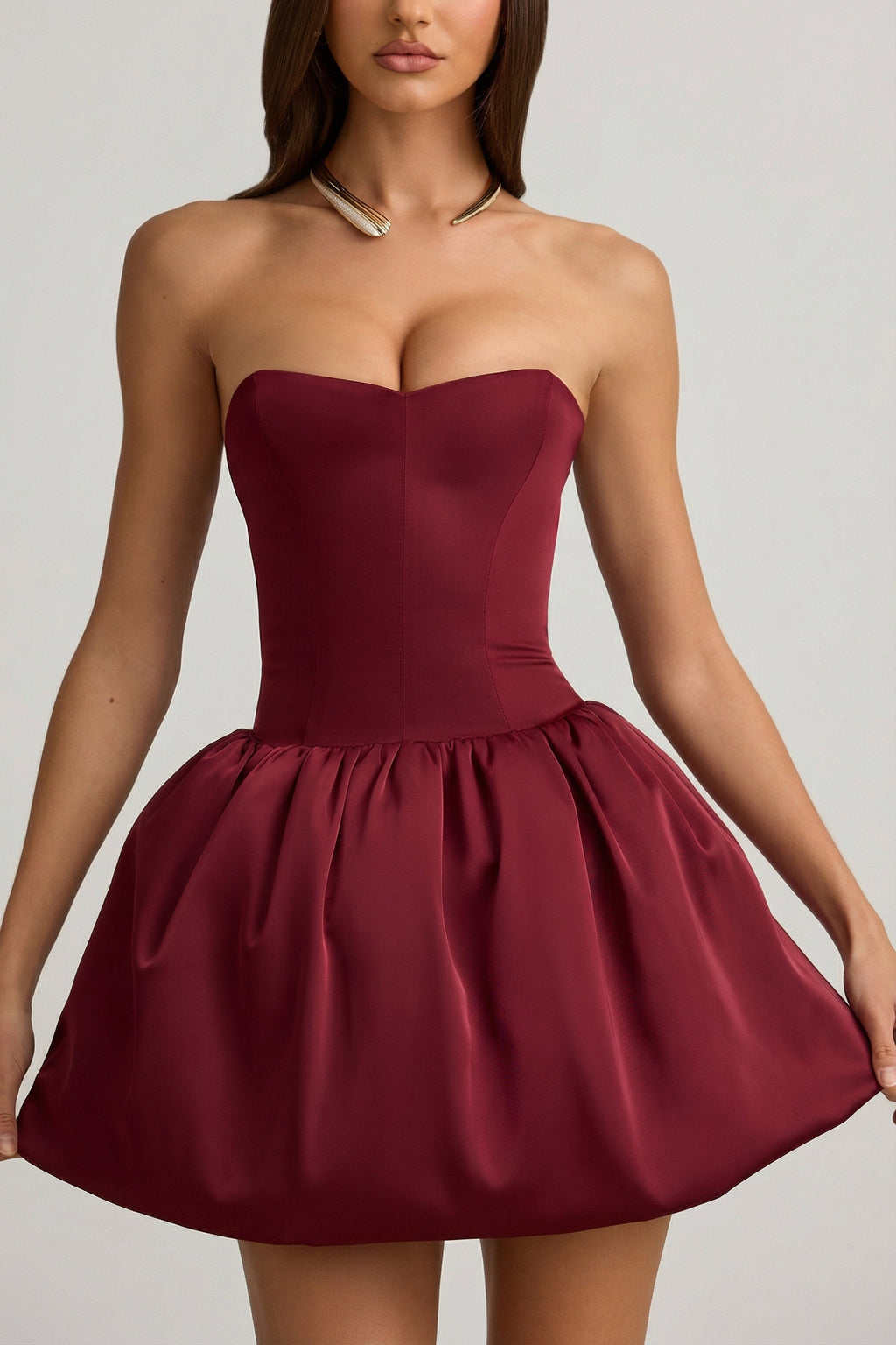 Chic Convertible Bow-Detail Bubble Hem Midaxi Dress in Wine Red