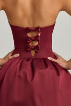 Chic Convertible Bow-Detail Bubble Hem Midaxi Dress in Wine Red