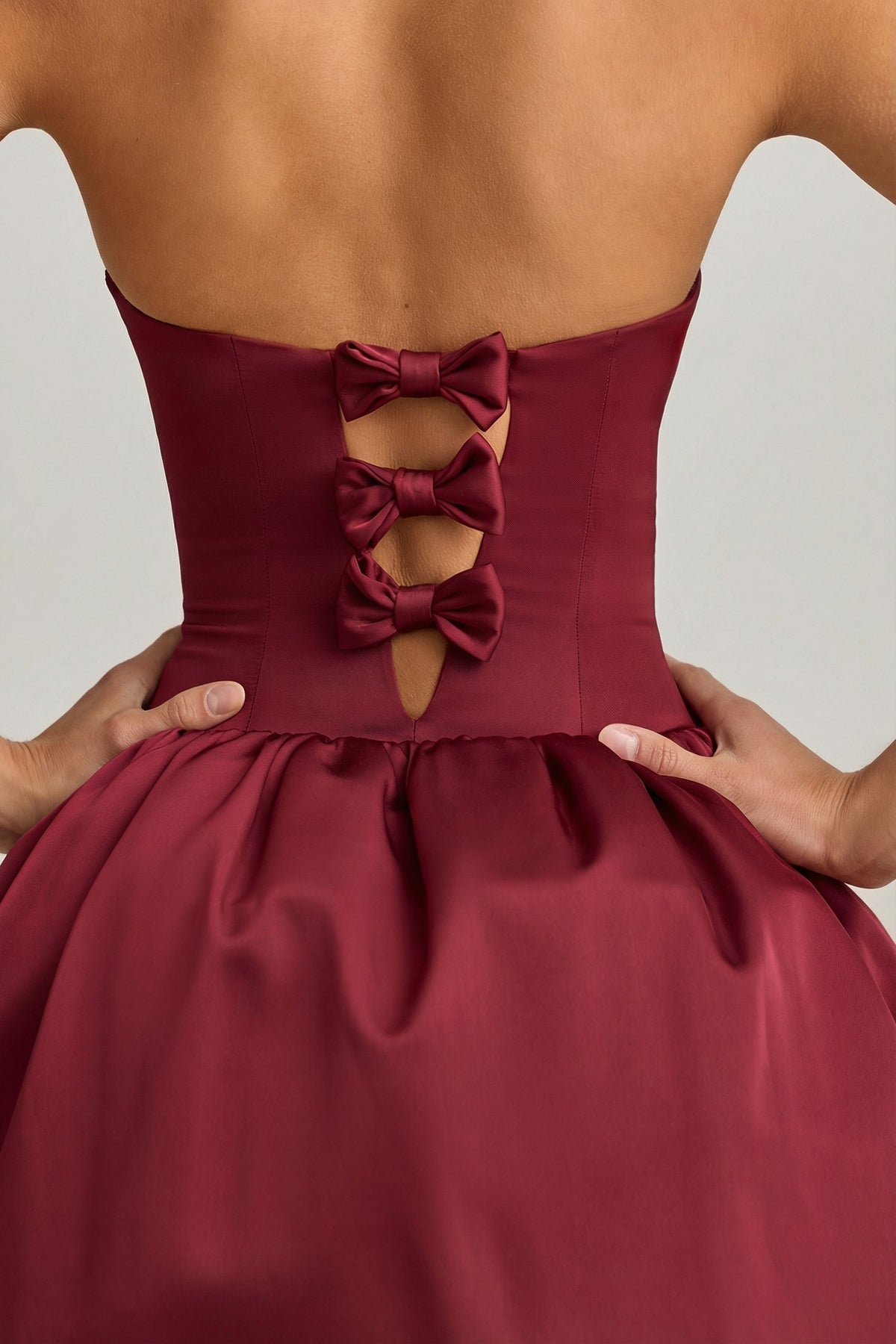 Chic Convertible Bow-Detail Bubble Hem Midaxi Dress in Wine Red