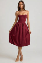 Chic Convertible Bow-Detail Bubble Hem Midaxi Dress in Wine Red