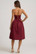 Chic Convertible Bow-Detail Bubble Hem Midaxi Dress in Wine Red