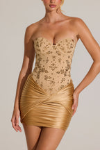 Chic Embellished Corset Mini Dress in Gold