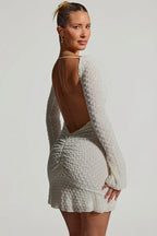 Chic Embellished Open-Back A-Line Mini Dress in White