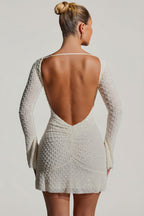 Chic Embellished Open-Back A-Line Mini Dress in White