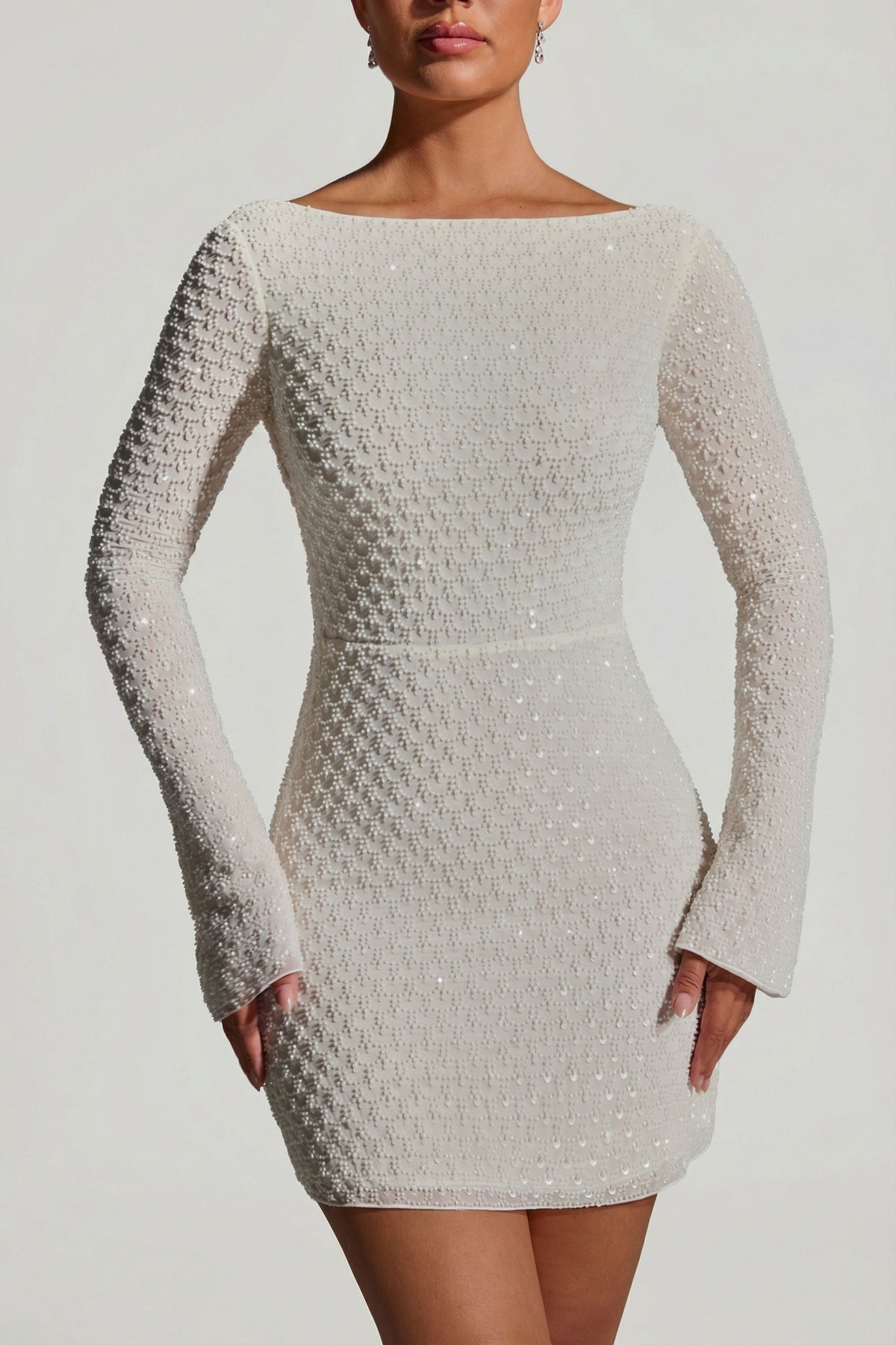 Chic Embellished Open-Back A-Line Mini Dress in White