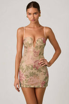 Chic Embellished Sweetheart-Neck A-Line Mini Dress in Rose Hotfix