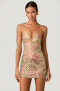 Chic Embellished Sweetheart-Neck A-Line Mini Dress in Rose Hotfix